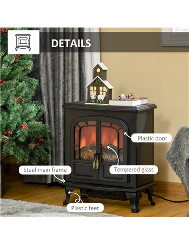 HOMCOM Electric Fireplace Stove Heater with LED Fire Flame Effect, Overheat Protection, 1000W/2000W, Black
