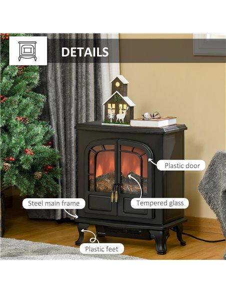 HOMCOM Electric Fireplace Stove Heater with LED Fire Flame Effect, Overheat Protection, 1000W/2000W, Black - pic 28461 | FastDaddyshop