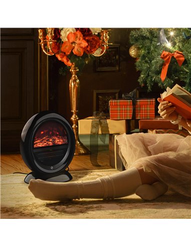 HOMCOM Free standing Electric Fireplace Heater with Realistic Flame Effect, Rotatable Head, Overheating Protection, 1500W, Black