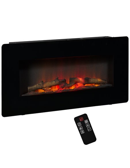 HOMCOM Electric Wall-Mounted Fireplace Heater with Remote Control, Timer, 1800/2000W, Black - pic 28482 | FastDaddyshop