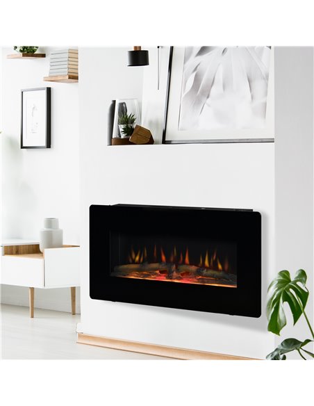 HOMCOM Electric Wall-Mounted Fireplace Heater with Remote Control, Timer, 1800/2000W, Black - pic 28483 | FastDaddyshop