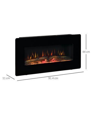 HOMCOM Electric Wall-Mounted Fireplace Heater with Remote Control, Timer, 1800/2000W, Black