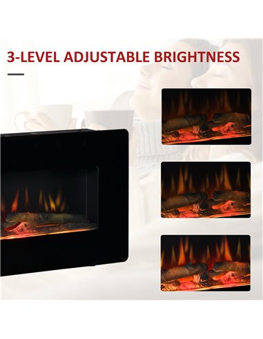 HOMCOM Electric Wall-Mounted Fireplace Heater with Remote Control, Black 820-198V70