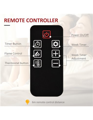 HOMCOM Electric Wall-Mounted Fireplace Heater with Adjustable Flame Effect, Remote Control, Timer, 1800/2000W, Black