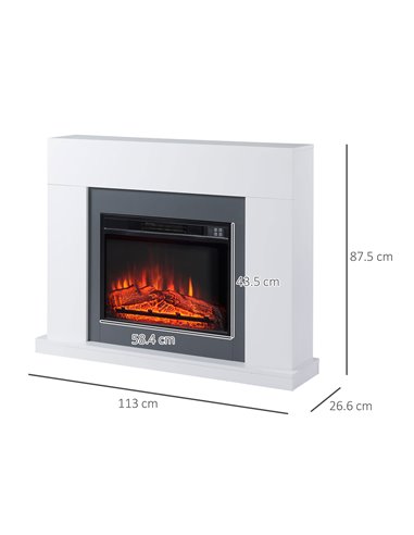 HOMCOM 2000W Electric Fireplace Suite with Remote Control, LED Flame Effect, Overheat Protection, White