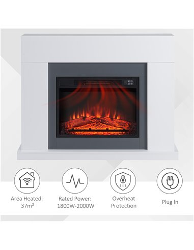 HOMCOM 2000W Electric Fireplace Suite with Remote Control, LED Flame Effect, Overheat Protection, White
