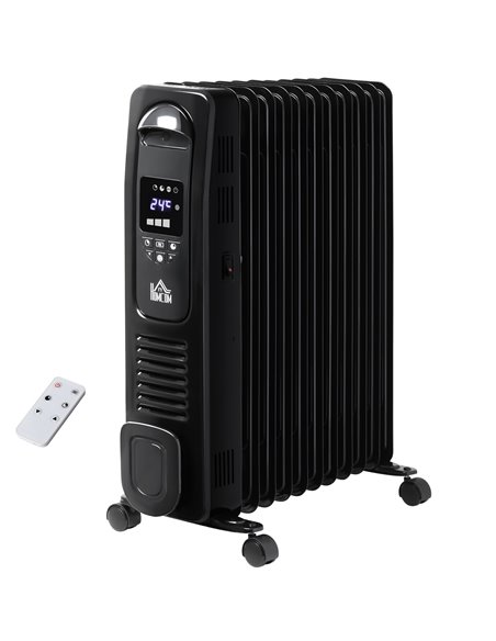 HOMCOM 2720W 11Fin Digital Display Oil Filled Radiator with Three Heat settings, Safety switch, Remote Control, Black - pic 28528 | FastDaddyshop