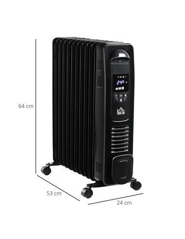 HOMCOM 2720W 11Fin Digital Display Oil Filled Radiator with Three Heat settings, Safety switch, Remote Control, Black