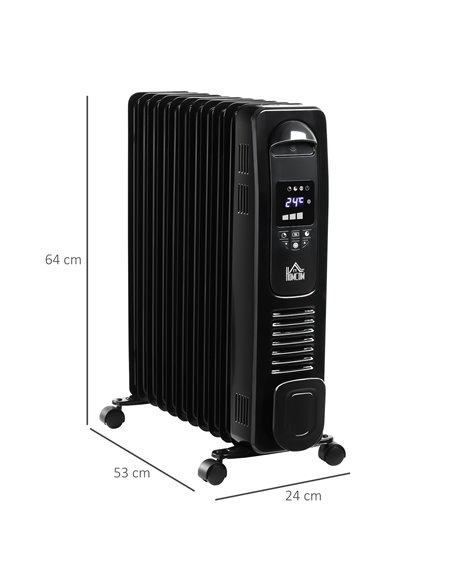 HOMCOM 2720W 11Fin Digital Display Oil Filled Radiator with Three Heat settings, Safety switch, Remote Control, Black - pic 28529 | FastDaddyshop