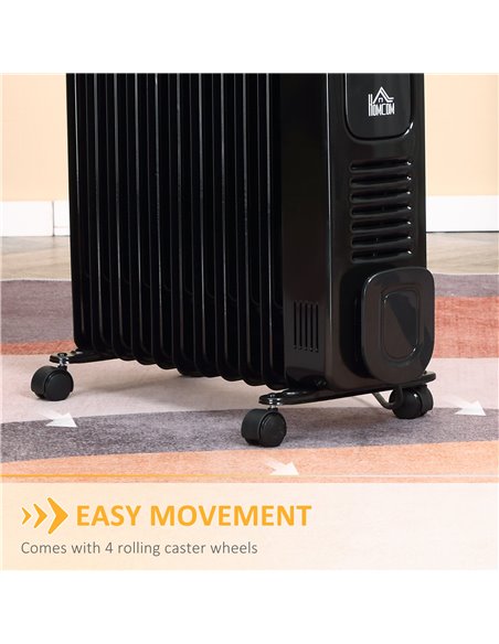HOMCOM 2720W 11Fin Digital Display Oil Filled Radiator with Three Heat settings, Safety switch, Remote Control, Black - pic 28532 | FastDaddyshop