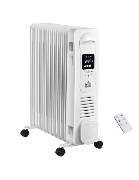 HOMCOM 2720W 11 Fin Digital Oil Filled Radiator with LED Display, 3 Heat Settings, Safety Cut-Off, Remote, White - pic 28536 | FastDaddyshop