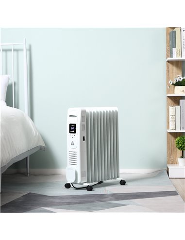 HOMCOM 2720W 11 Fin Digital Oil Filled Radiator with LED Display, 3 Heat Settings, Safety Cut-Off, Remote, White