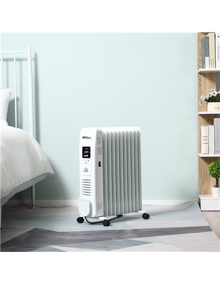 HOMCOM 2720W 11 Fin Digital Oil Filled Radiator with LED Display, 3 Heat Settings, Safety Cut-Off, Remote, White - pic 28537 | FastDaddyshop
