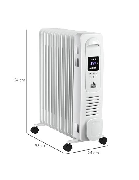 HOMCOM 2720W 11 Fin Digital Oil Filled Radiator with LED Display, 3 Heat Settings, Safety Cut-Off, Remote, White - pic 28538 | FastDaddyshop