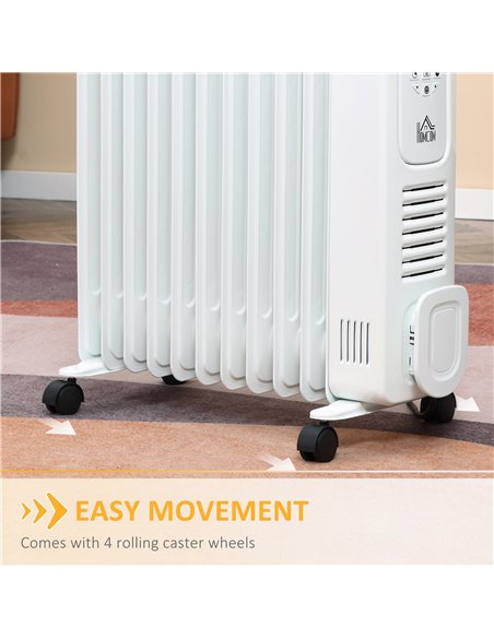 HOMCOM 2720W 11 Fin Digital Oil Filled Radiator with LED Display, 3 Heat Settings, Safety Cut-Off, Remote, White - pic 28542 | FastDaddyshop