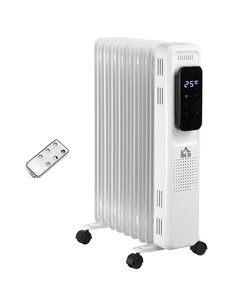 HOMCOM 2180W 9 Fin Oil Filled Radiator with LED Display, 24H Timer, 3 Heat Settings, Remote Control, White