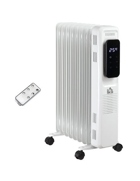 HOMCOM 2180W 9 Fin Oil Filled Radiator with LED Display, 24H Timer, 3 Heat Settings, Remote Control, White - pic 28545 | FastDaddyshop