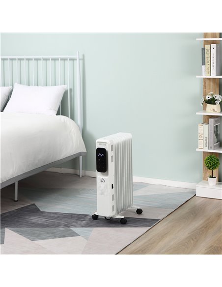 HOMCOM 2180W 9 Fin Oil Filled Radiator with LED Display, 24H Timer, 3 Heat Settings, Remote Control, White - pic 28546 | FastDaddyshop