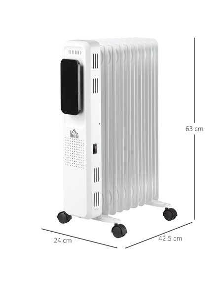 HOMCOM 2180W 9 Fin Oil Filled Radiator with LED Display, 24H Timer, 3 Heat Settings, Remote Control, White - pic 28547 | FastDaddyshop