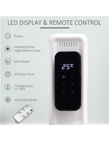 HOMCOM 2180W 9 Fin Oil Filled Radiator with LED Display, White 820-261V70