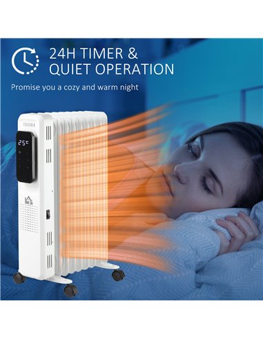 HOMCOM 2180W 9 Fin Oil Filled Radiator with LED Display, 24H Timer, 3 Heat Settings, Remote Control, White