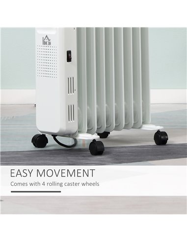 HOMCOM 2180W 9 Fin Oil Filled Radiator with LED Display, 24H Timer, 3 Heat Settings, Remote Control, White