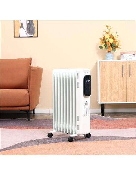 HOMCOM 2180W 9 Fin Oil Filled Radiator with LED Display, 24H Timer, 3 Heat Settings, Remote Control, White - pic 28552 | FastDaddyshop