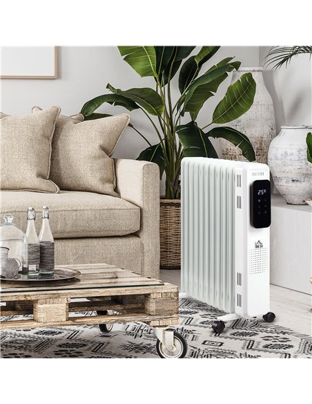 HOMCOM 2720W 11 Fin Oil Filled Radiator with LED Display, 24H Timer, 3 Heat Settings, White - pic 28564 | FastDaddyshop