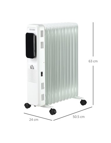 HOMCOM 2720W 11 Fin Oil Filled Radiator with LED Display, 24H Timer, 3 Heat Settings, White