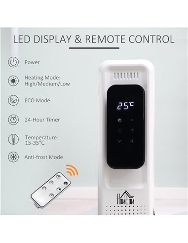 HOMCOM 2720W 11 Fin Oil Filled Radiator with LED Display, White 820-275V01