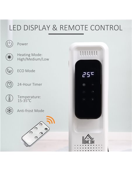 HOMCOM 2720W 11 Fin Oil Filled Radiator with LED Display, White 820-275V01 - pic 28567 | FastDaddyshop