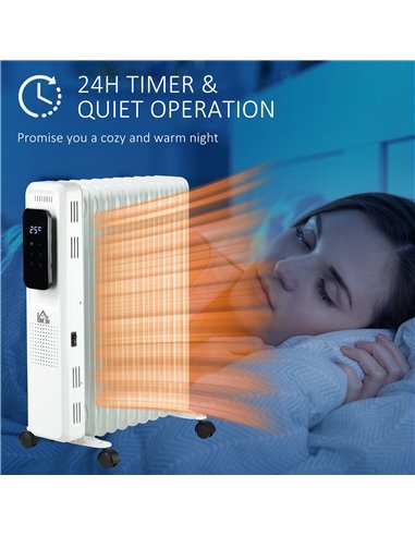 HOMCOM 2720W 11 Fin Oil Filled Radiator with LED Display, 24H Timer, 3 Heat Settings, White
