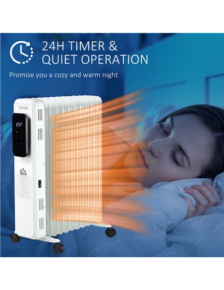 HOMCOM 2720W 11 Fin Oil Filled Radiator with LED Display, 24H Timer, 3 Heat Settings, White - pic 28568 | FastDaddyshop