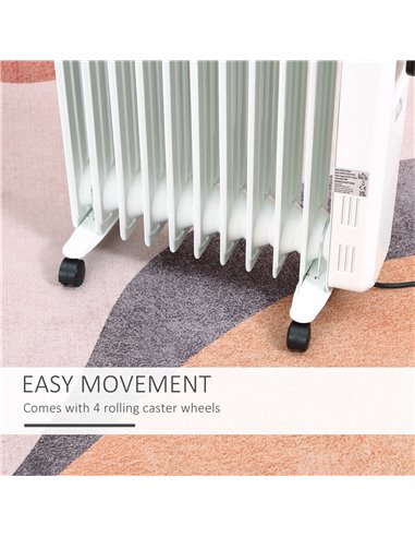 HOMCOM 2720W 11 Fin Oil Filled Radiator with LED Display, 24H Timer, 3 Heat Settings, White
