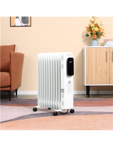 HOMCOM 2720W 11 Fin Oil Filled Radiator with LED Display, 24H Timer, 3 Heat Settings, White