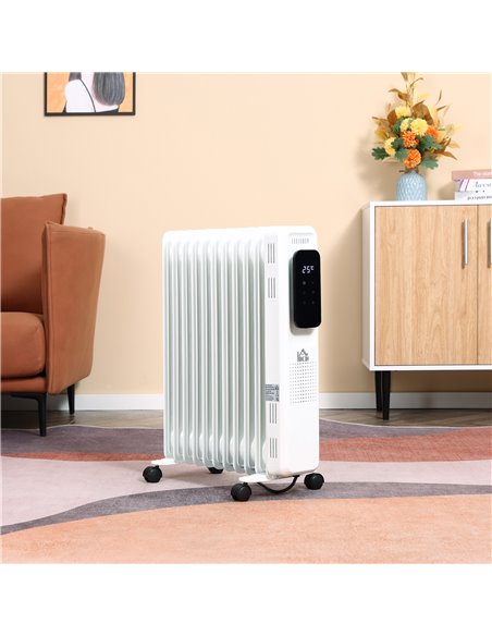 HOMCOM 2720W 11 Fin Oil Filled Radiator with LED Display, 24H Timer, 3 Heat Settings, White - pic 28570 | FastDaddyshop