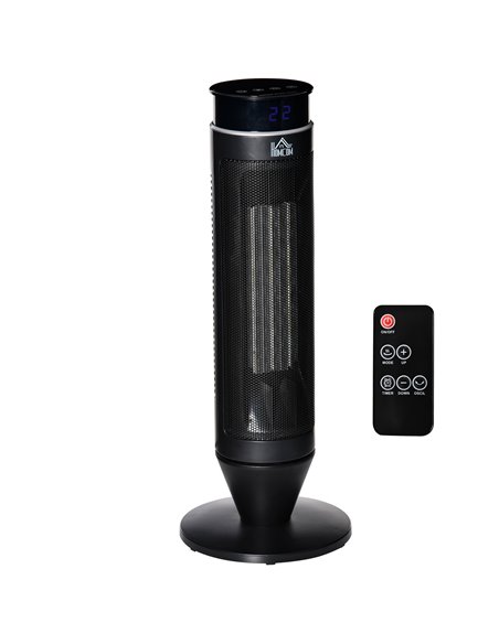 HOMCOM Ceramic Tower Indoor Space Heater 1000W/2000W with Oscillation, Remote Control, Timer, Black - pic 28572 | FastDaddyshop