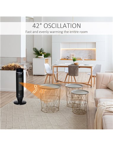 HOMCOM Ceramic Tower Indoor Space Heater Electric Floor Heater w/ 2 Heat and Fan 1000W/2000W, Oscillation, Remote Control, Timer
