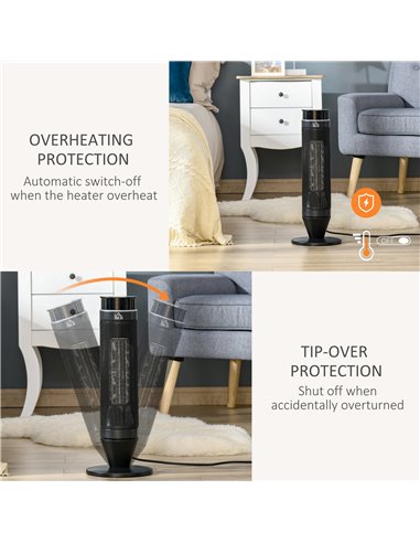HOMCOM Ceramic Tower Indoor Space Heater Electric Floor Heater w/ 2 Heat and Fan 1000W/2000W, Oscillation, Remote Control, Timer