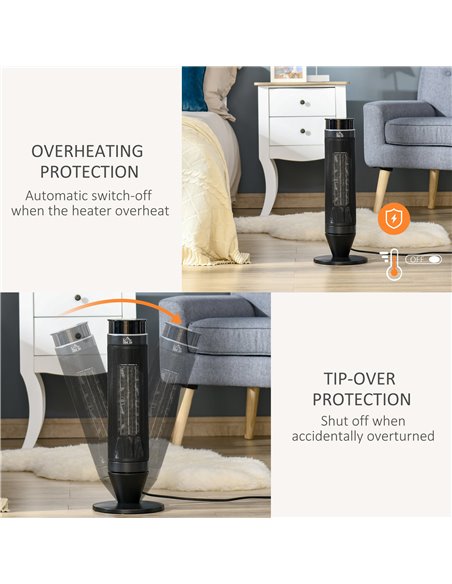 HOMCOM Ceramic Tower Indoor Space Heater Electric Floor Heater w/ 2 Heat and Fan 1000W/2000W, Oscillation, Remote Control, Timer - pic 28576 | FastDaddyshop