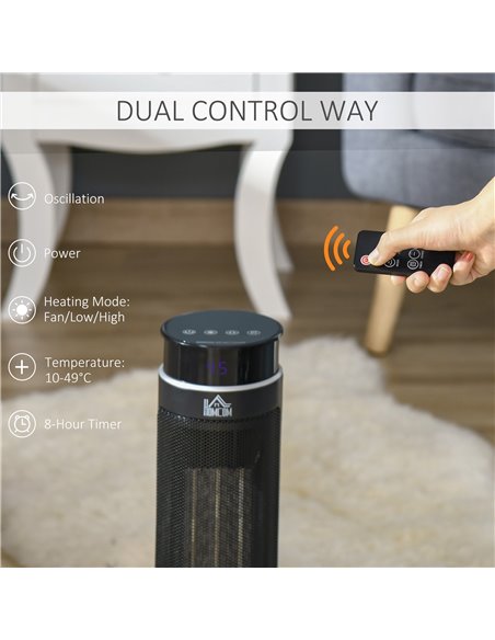 HOMCOM Ceramic Tower Indoor Space Heater 1000W/2000W with Oscillation, Remote Control, Timer, Black - pic 28577 | FastDaddyshop