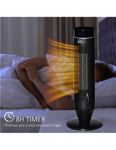 HOMCOM Ceramic Tower Indoor Space Heater 1000W/2000W with Oscillation, Remote Control, Timer, Black