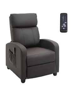 HOMCOM Recliner Sofa Chair, PU Leather Massage Armchair with Footrest and Remote Control, Brown