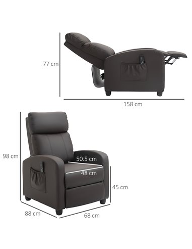 HOMCOM Recliner Sofa Chair, PU Leather Massage Armchair with Footrest and Remote Control, Brown