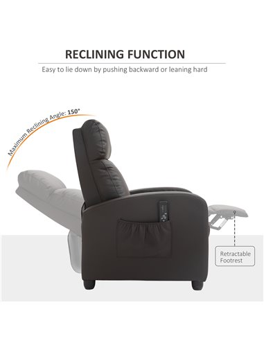 HOMCOM Recliner Sofa Chair, PU Leather Massage Armchair, Brown 700-143V70BN