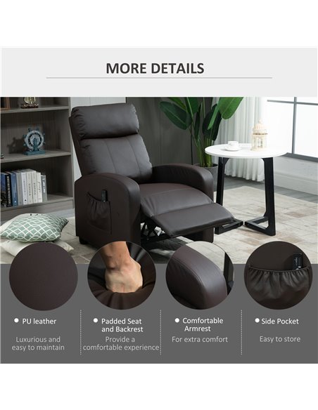 HOMCOM Recliner Sofa Chair, PU Leather Massage Armchair with Footrest and Remote Control, Brown - pic 28595 | FastDaddyshop