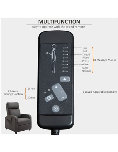 HOMCOM Recliner Sofa Chair, PU Leather Massage Armchair with Footrest and Remote Control, Brown