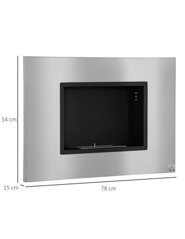 HOMCOM Wall Mounted Ethanol Fireplace with 1.5L Tank, 3 Hour Burning Time, Silver