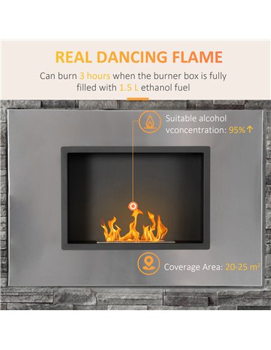HOMCOM Wall Mounted Ethanol Fireplace with 1.5L Tank, Silver 820-328V00SR