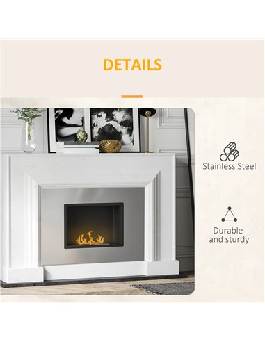 HOMCOM Wall Mounted Ethanol Fireplace, Stainless Steel Bioethanol Heater Stove Fire with 1.5L Tank, 3 Hour Burning Time, Silver